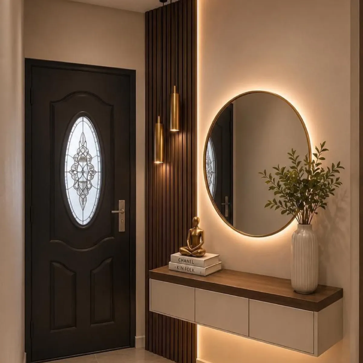 Backlit round mirror