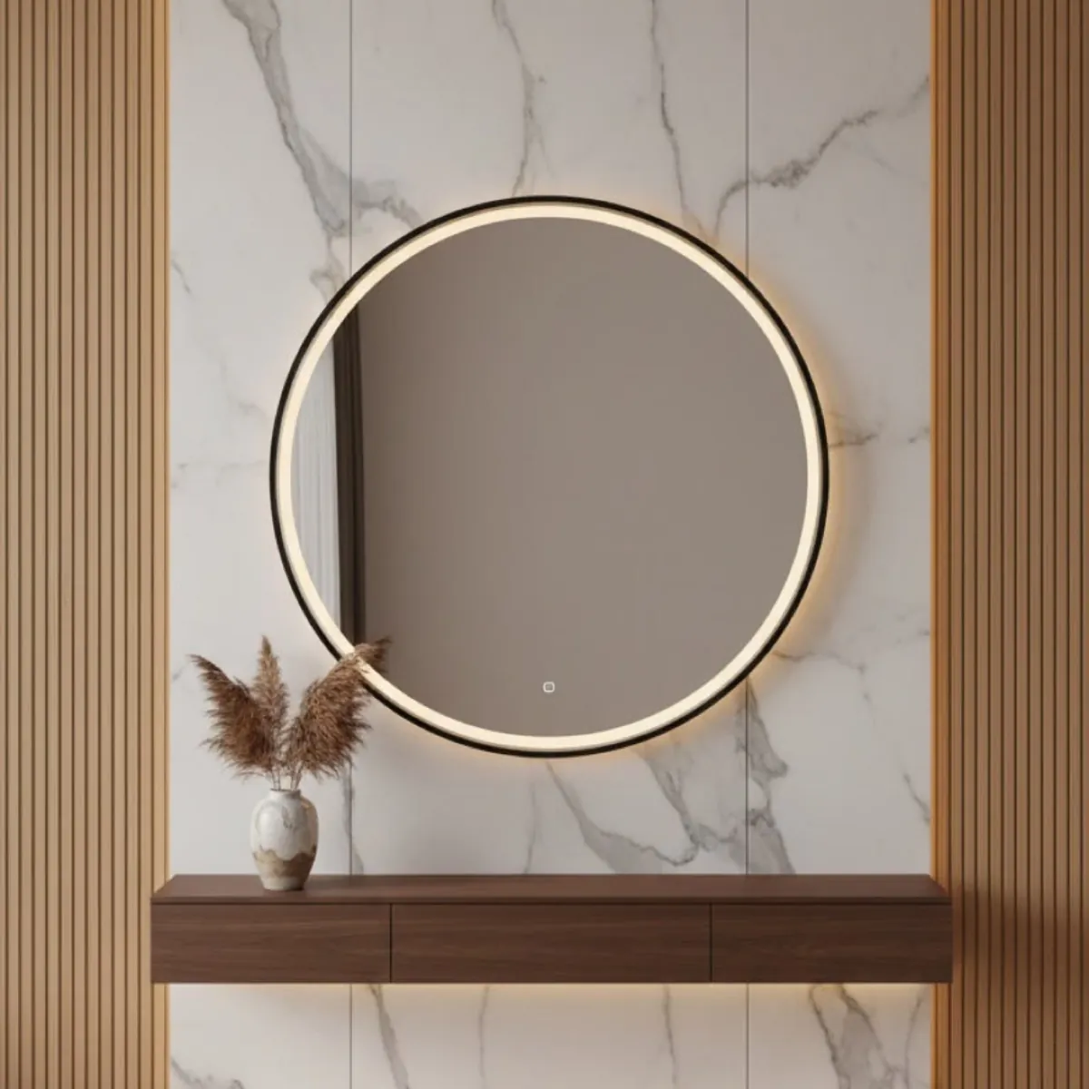 Backlit round mirror