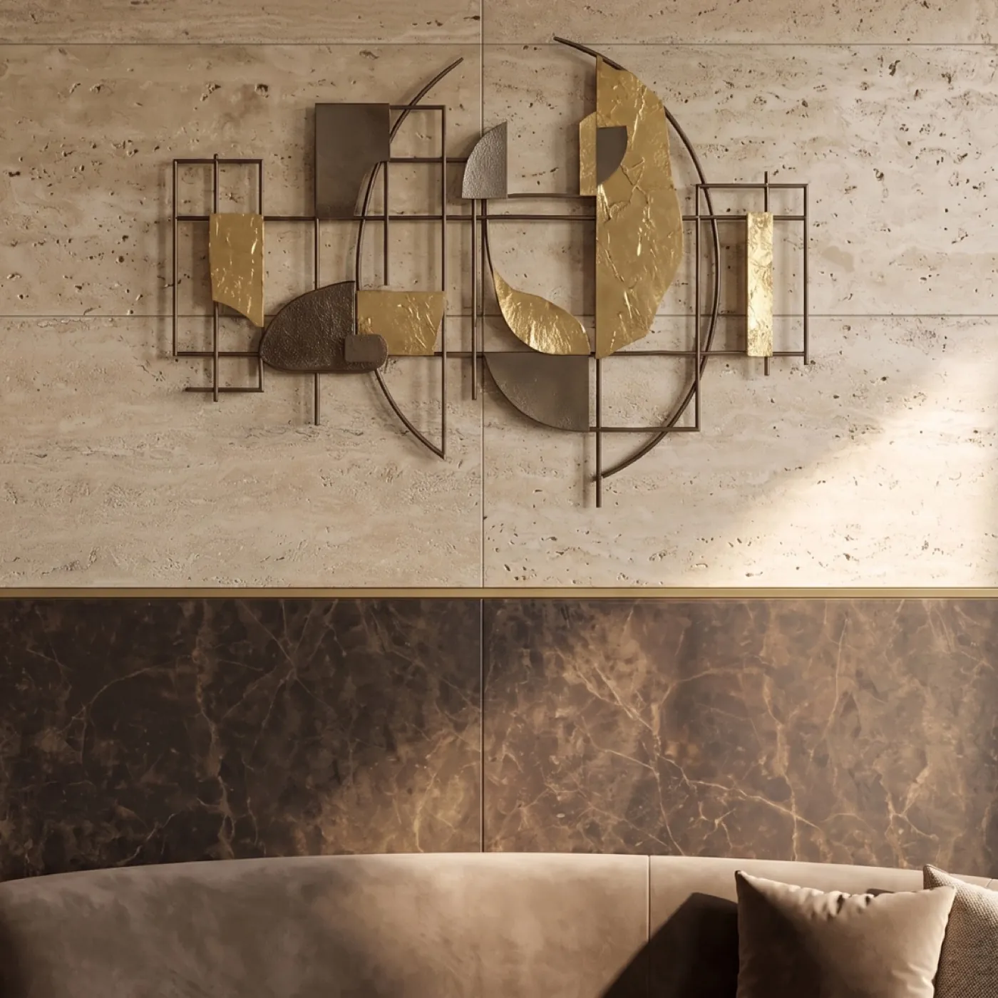 Marble wall with gold aluminum profile