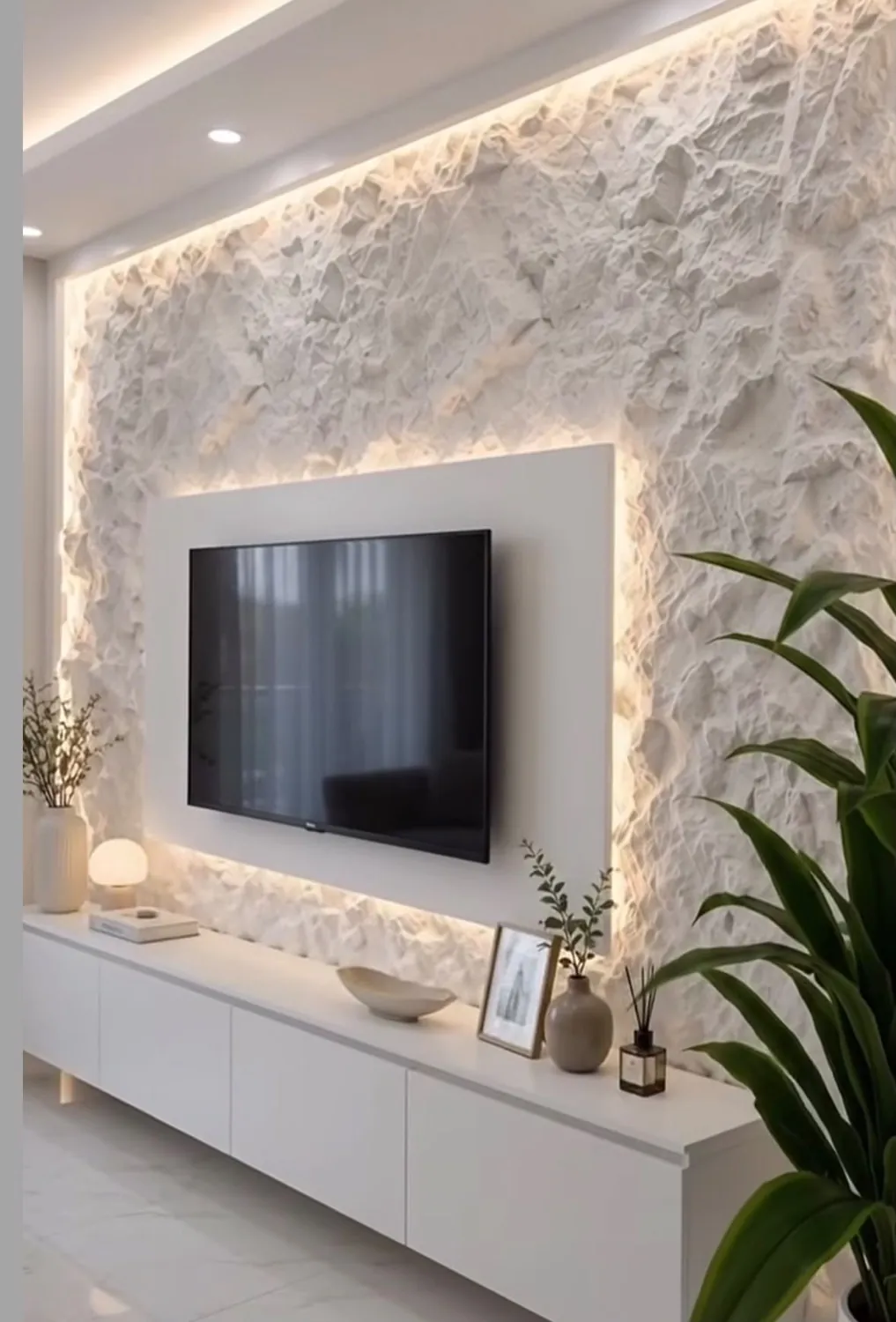 White stone accent wall showroom