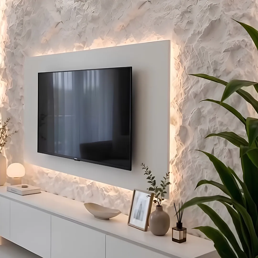 White PU stone 3D panel on a feature wall | PVC Global Imports, Linden NJ